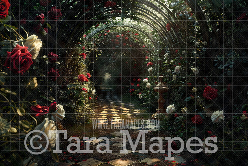 Wonderland Digital Backdrop - Wonderland Tunnel of Roses- JPG File - Wonderland Digital Background