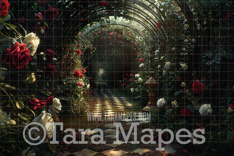 Wonderland Digital Backdrop - Wonderland Tunnel of Roses- JPG File - Wonderland Digital Background