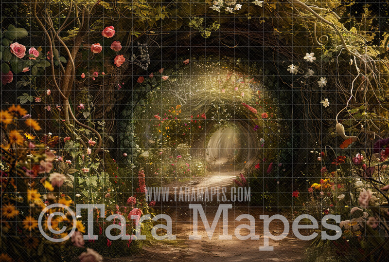 Spring flowers Tunnel - Spring Digital Background Backdrop - Fairytale Digital Backdrop