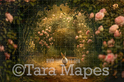 Spring Tunnel Digital Backdrop - Easter Bunny  in Flower Tunnel Digital Background - Easter Digital Background