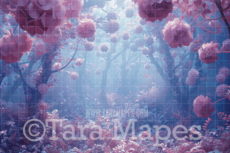Fantasy Flower Forest Digital Background - Fantasy Enchanted Forest Digital Backdrop