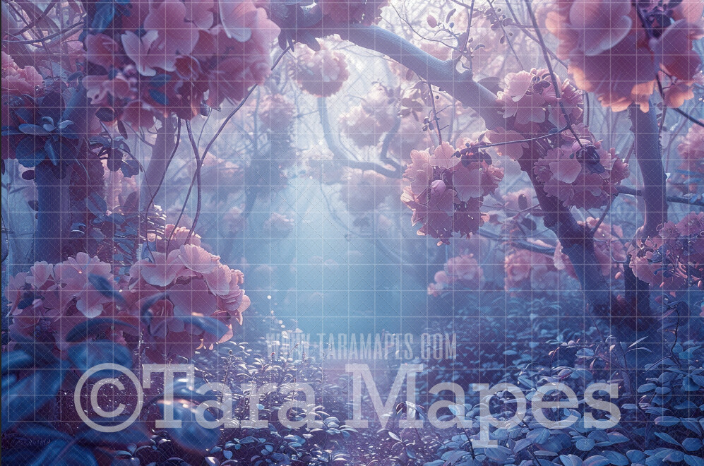 Hazy Fantasy Flower Forest Digital Background - Fantasy Enchanted Forest Digital Backdrop