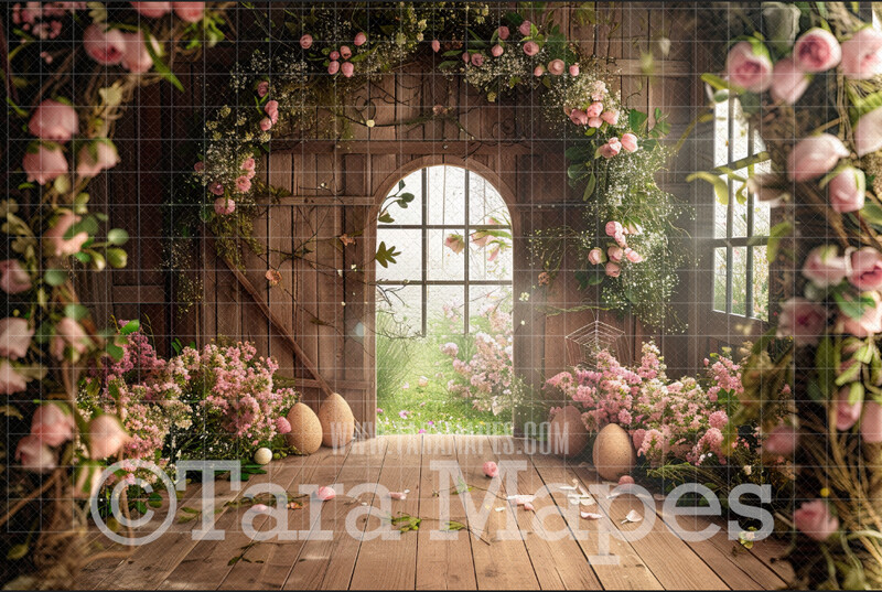 Spring Barn of Flowers Digital Backdrop - Flower Barn Digital Background - Spring Digital Background