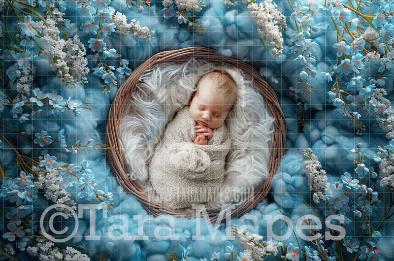 Soft Blue Spring Newborn Digital Background - Newborn Digital Backdrop (JPG file)