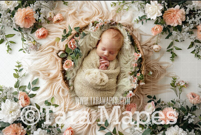 Ivory Tulips Spring Newborn Digital Background - Newborn  Digital Backdrop (JPG file)