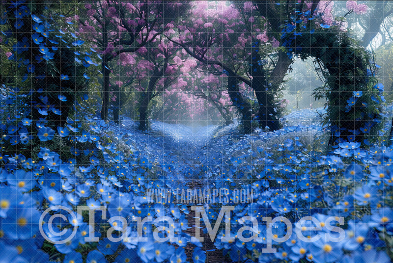 Fantasy Flowers Forest Digital Background - Fantasy Enchanted Forest Digital Backdrop