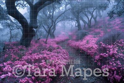 Fantasy Flowers Forest Digital Background - Fantasy Enchanted Forest Digital Backdrop
