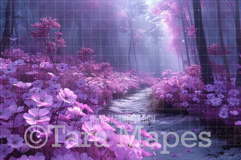 Fantasy Flowers Forest Digital Background - Fantasy Enchanted Forest Digital Backdrop