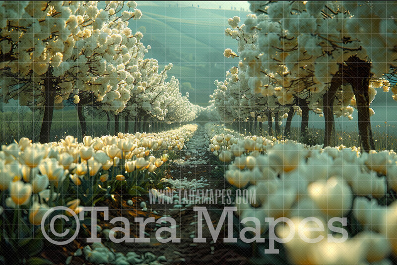 Spring Flower Path Digital Background - Fantasy Flowers Digital Backdrop
