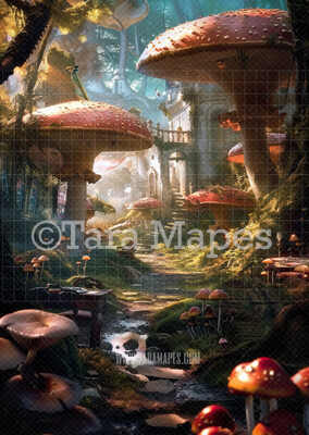 Alice Digital Backdrop - Wonderland  Enchanted Mushrooms - JPG File - Wonderland Digital Background