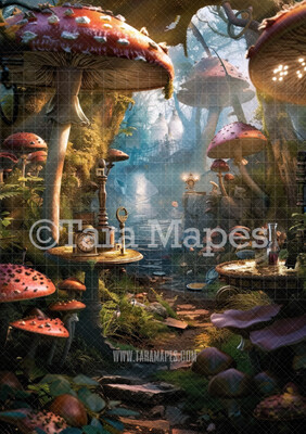 Alice Digital Backdrop - Wonderland  Enchanted Mushrooms - JPG File - Wonderland Digital Background