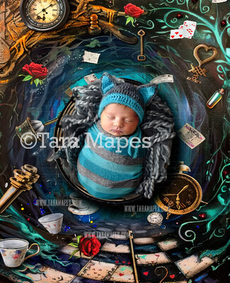 Wonderland Rabbit Hole Newborn Digital Background - Newborn  Digital Backdrop (JPG file)
