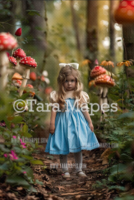 Alice Digital Backdrop - Wonderland  Enchanted Mushrooms - JPG File - Wonderland Digital Background