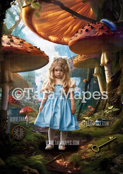 Alice Digital Backdrop - Wonderland Enchanted Mushrooms - JPG File - Wonderland Digital Background