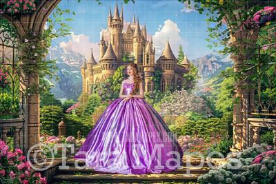 Fairytale Castle Balcony - Digital Background - Castle Digital Backdrop