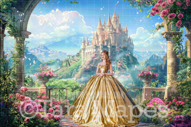 Fairytale Castle Balcony - Digital Background - Castle Digital Backdrop