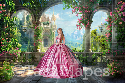 Arched Castle Balcony - Digital Background - Castle Digital Backdrop