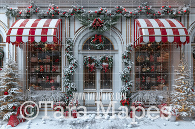 Peppermint Shop Christmas Shop Digital Backdrop - Storefront Christmas Digital Background JPG