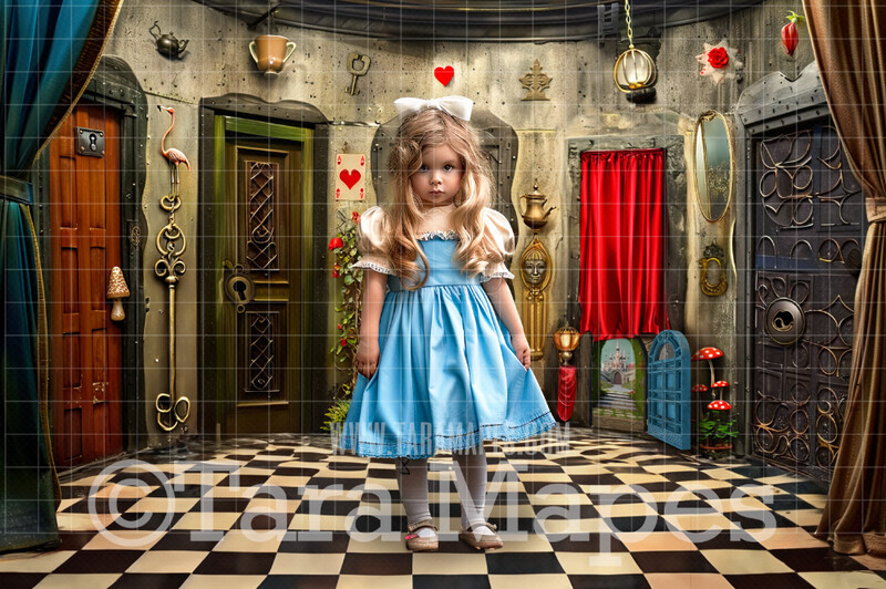 Alice Digital Backdrop - Room with Little Doors - JPG File - Wonderland Digital Background