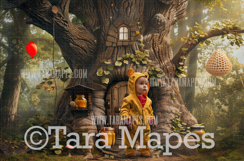 Honey Tree Digital Backdrop - Hunny Bear Tree - JPG File - Tree House Digital Background