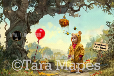 Honey Tree Digital Backdrop - Hunny Bear Tree - JPG File - Tree House Digital Background