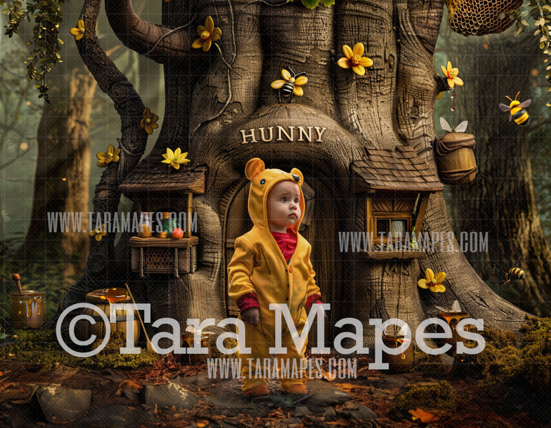 Honey Tree Digital Backdrop - Hunny Bear Tree - JPG File - Tree House Digital Background