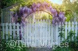 White Fence with Flower Arch Digital Backdrop - White Picket Fence - JPG File -  Digital Background