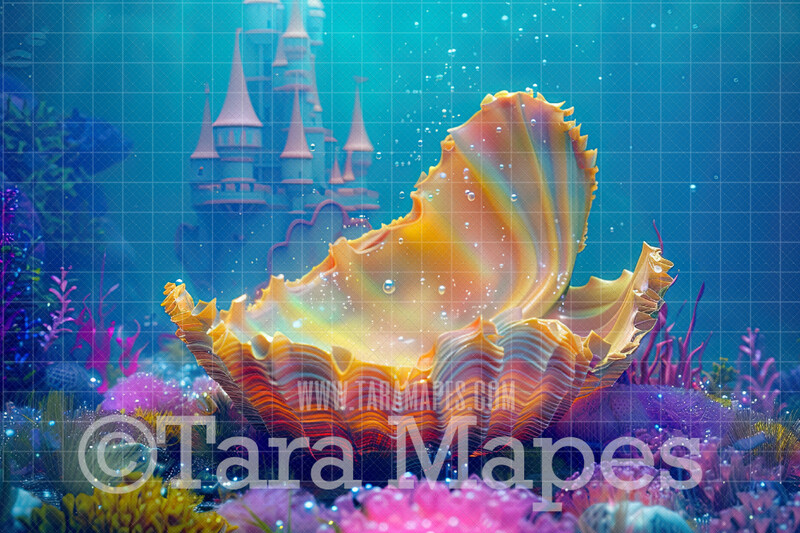 Mermaid Shell Digital Backdrop - Giant Clam in Seascape - Underwater Mermaid Shell - Beautiful Mermaid Scene - JPG File Digital Background