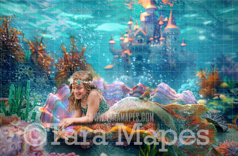 Mermaid Shell Digital Backdrop - Giant Clam in Seascape - Underwater Mermaid Shell - Beautiful Mermaid Scene - JPG File Digital Background