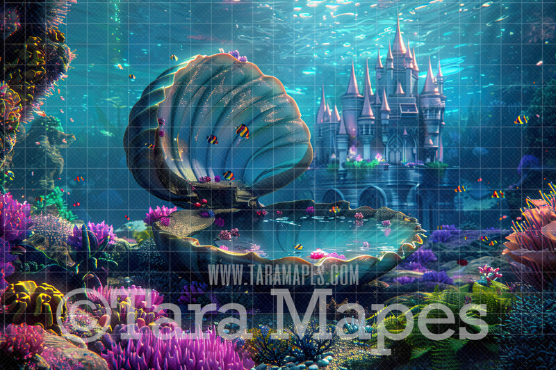 Mermaid Clam - Mermaid Underwater Scene - Ocean Floor- Digital Background Backdrop