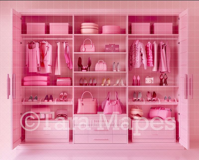 Pink Doll House Closet Digital Backdrop - Pink Dollhouse Digital Background