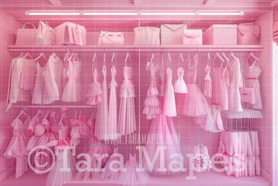 Pink Doll House Closet Digital Backdrop - Pink Dollhouse Digital Background