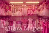 Pink Doll House Closet of Tutu Dresses Digital Backdrop - Pink Dollhouse Digital Background