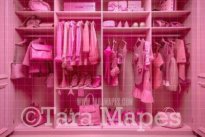 Pink Doll House Closet Digital Backdrop - Pink Dollhouse Digital Background