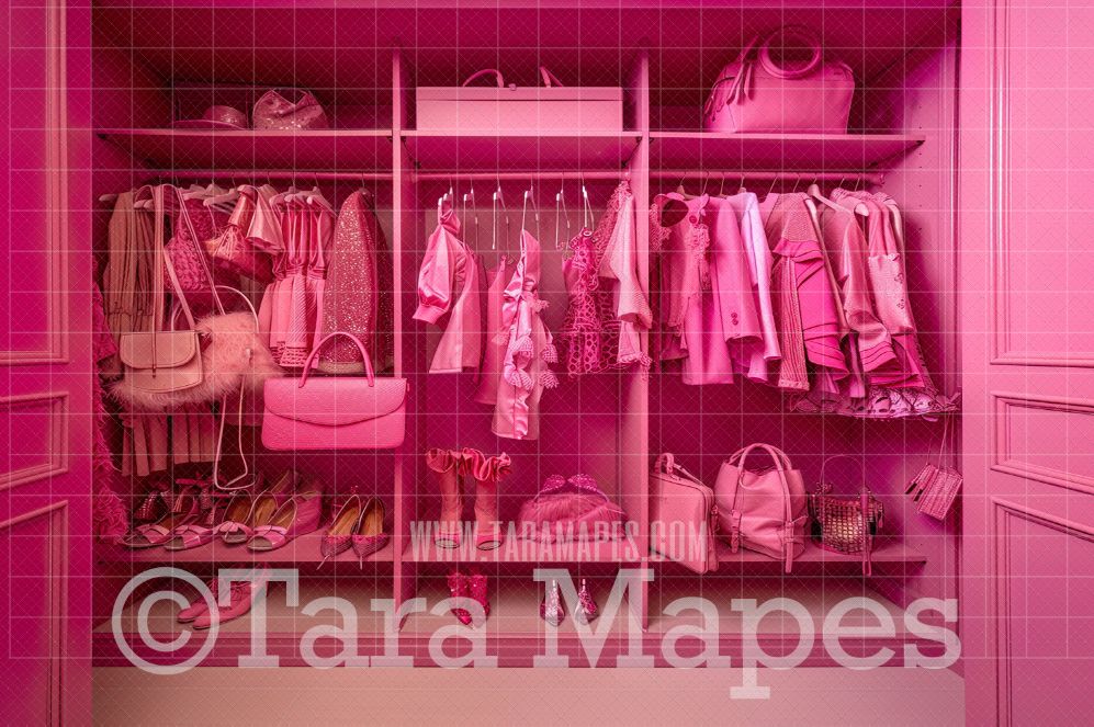 Pink Doll House Closet Digital Backdrop - Pink Dollhouse Digital Background