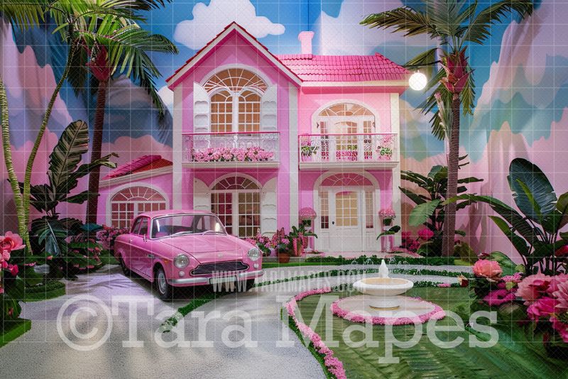 Pink Doll House Digital Backdrop - Pink Dollhouse Digital Background