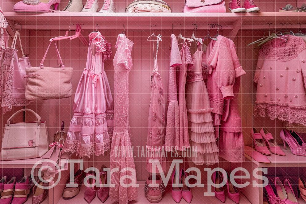 Pink Doll House Closet Digital Backdrop - Pink Dollhouse Digital Background