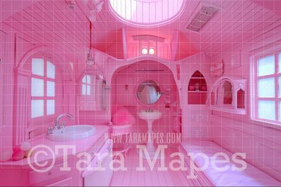 Pink Doll House Camper Digital Backdrop - Pink Dollhouse Digital Background