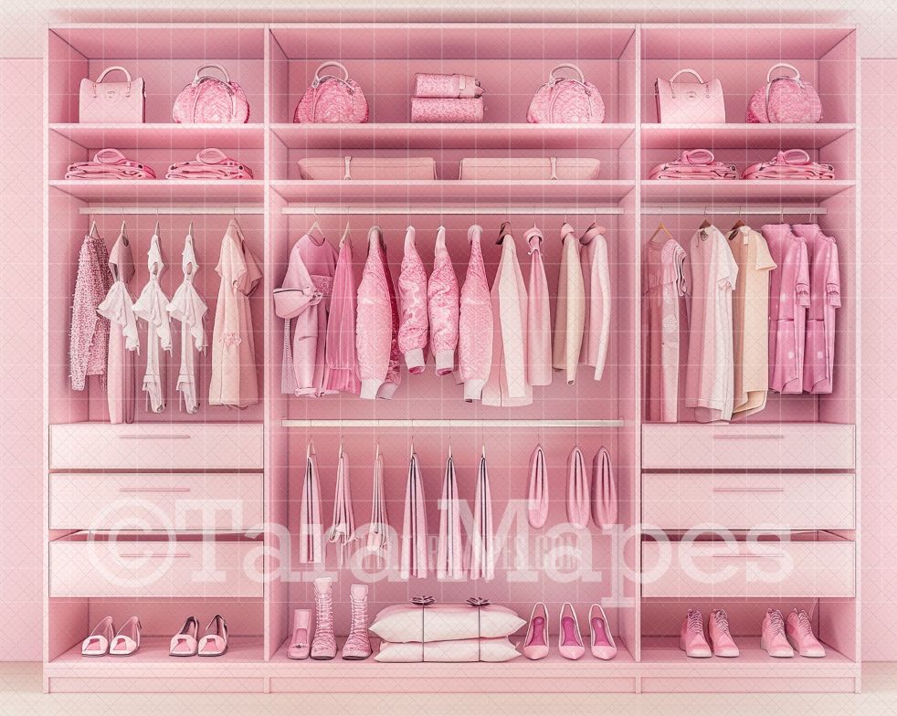 Pink Doll House Closet Digital Backdrop - Pink Dollhouse Digital Background