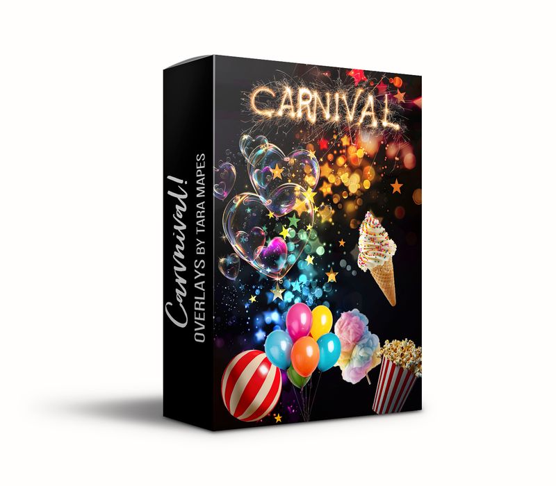 Carnival Overlays -- 117 Overlays - Confetti, stars, hearts, balloons, bubbles, popcorn, cotton candy and more!