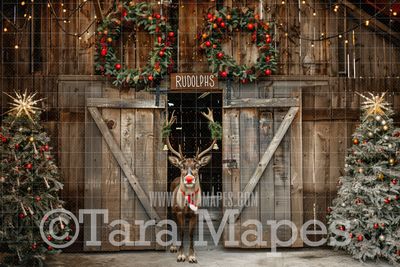 Rudolph&#39;s Barn Digital Backdrop - Free Snow overlay - Christmas Holiday Digital Background Backdrop JPG