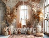 Boho Room With Pampas Digital Backdrop - Room with Feather Plants Digital Background JPG