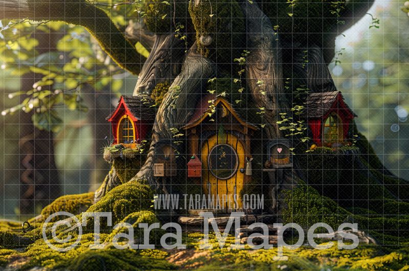 Tree House Digital Backdrop - Magical Fairy Tree House in Enchanted Forest Digital Background - Fairy Home in Enchanted Forest JPG