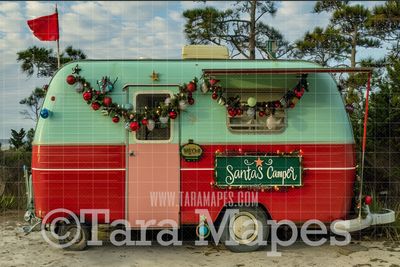 Santa&#39;s Vintage Camper Digital Backdrop - Free Snow overlay - Christmas Holiday Digital Background Backdrop JPG
