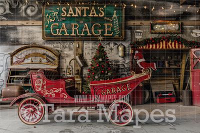 Santa&#39;s Garage with Sleigh Digital Backdrop - Free Snow overlay - Christmas Holiday Digital Background Backdrop JPG