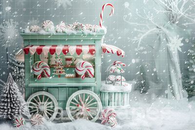 Mint Green Hot Chocolate Cart Digital Backdrop - Free Snow overlay - Christmas Holiday Digital Background Backdrop JPG