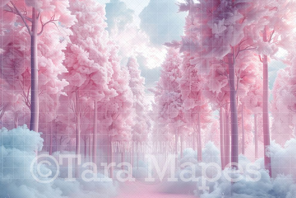 Cotton Candy Forest Digital Backdrop - Free Snow overlay - Christmas Holiday Digital Background Backdrop JPG