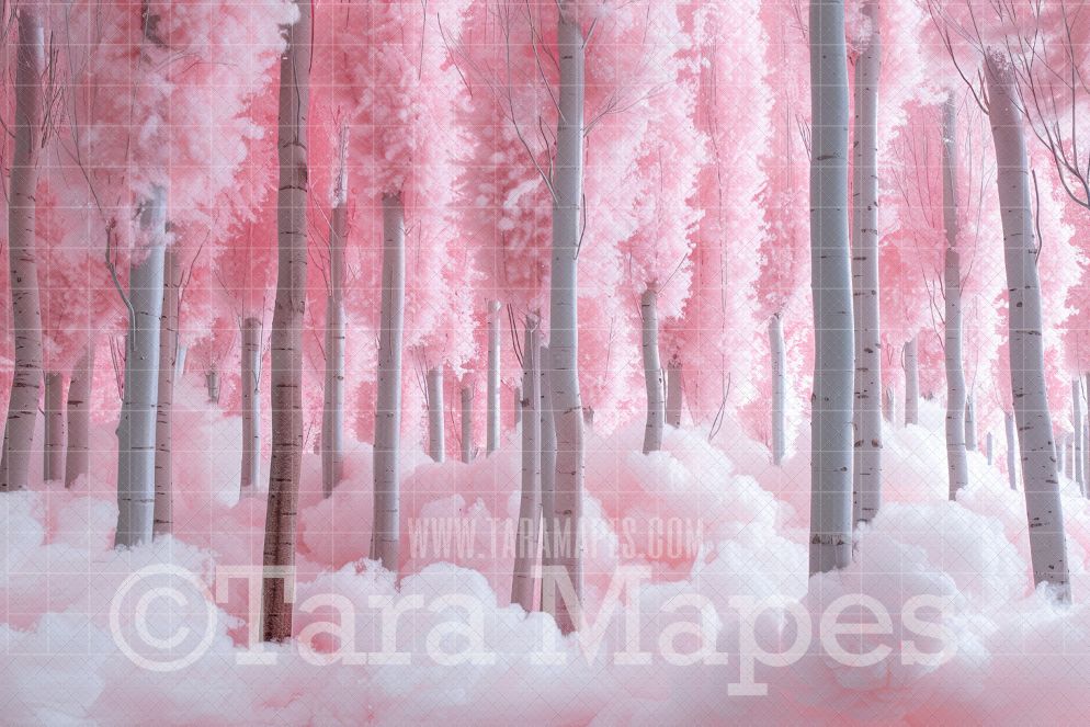 Cotton Candy Forest Digital Backdrop - Free Snow overlay - Christmas Holiday Digital Background Backdrop JPG
