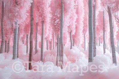 Cotton Candy Forest Digital Backdrop - Free Snow overlay - Christmas Holiday Digital Background Backdrop JPG