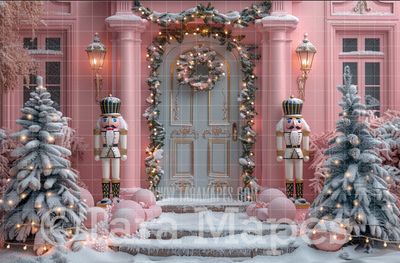 Pink Nutcracker Door Digital Backdrop -  Sweet Shop Christmas Digital Background